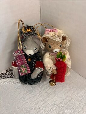 VTG Christmas Mouse Ornaments Kurt Adler 1980s Anthropomorphic Mice Duo